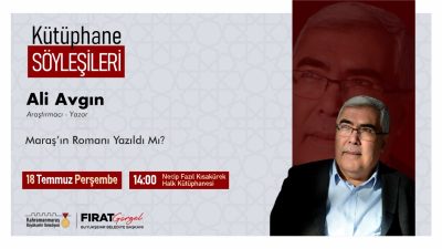 Büyükşehir Belediyesinin Kütüphane Söyleşileri’nde bu hafta Araştırmacı – Yazar Ali