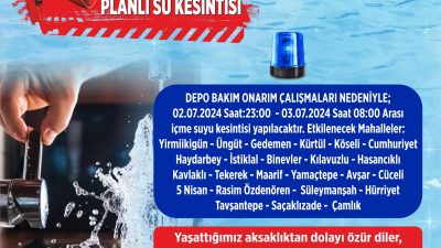 Su ve Kanalizasyon İdaresi, depo bakım onarımı dolayısıyla Onikişubat’ta 2