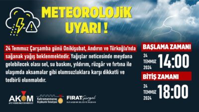 Büyükşehir Belediyesi Afet Koordinasyon Merkezi, 24 Temmuz Çarşamba günü Onikişubat,