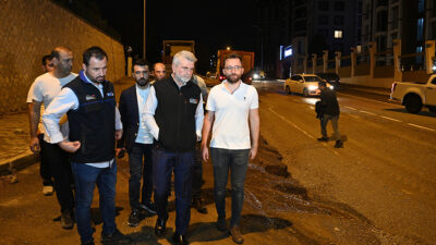 Sağanak yağışın ardından alanda yürütülen çalışmaları yerinde inceleyen Başkan Görgel,