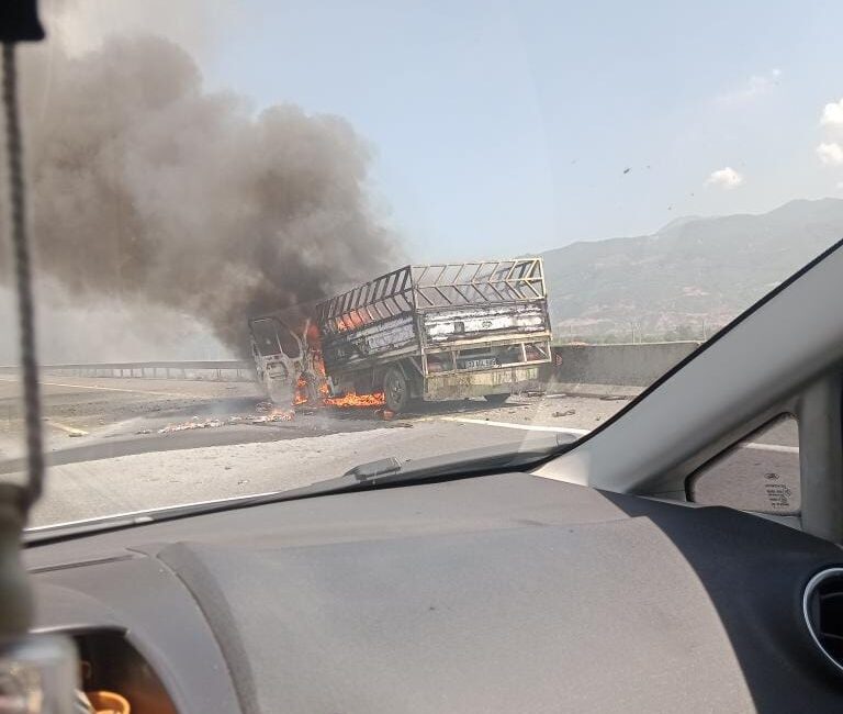 Tarsus-Adana-Gaziantep Otoyolu’nda seyir halinde olan bir kamyonet alev aldı. Kamyonet