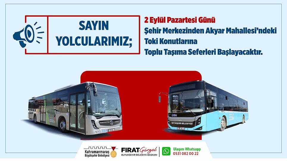 Büyükşehir Belediyesi, şehir merkezinden Akyar Mahallesi’ndeki TOKİ Konutlarına ulaşım sağlayacak