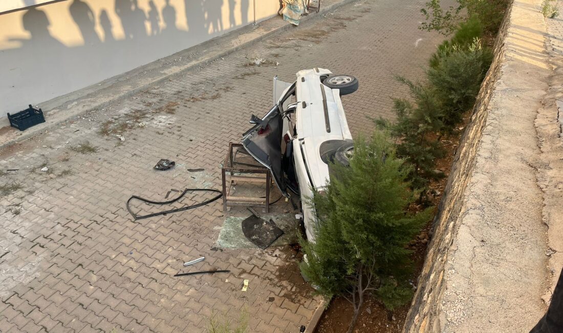Besni ilçesinde bir apartman bahçesine düşen otomobilin sürücüsü ağır yaralandı.