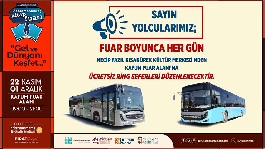 Büyükşehir Belediyesi, edebiyatseverlerin 9. Uluslararası Kahramanmaraş Kitap Fuarı’na daha rahat