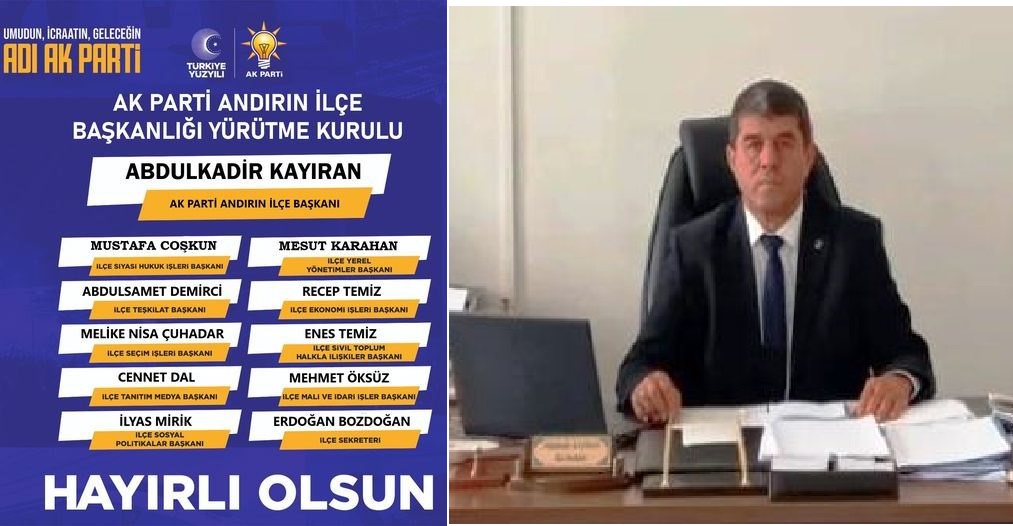 AK Parti Andırın İlçe Başkanlığı, yeni yürütme kurulunu kamuoyuna duyurdu.