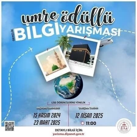 Diyanet İşleri Başkanlığı tarafından Umre ödüllü “Gençlik Bilgi Yarışması” gerçekleştiriliyor.