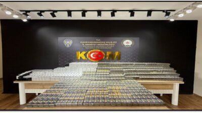 Kahramanmaraş’ta polis ekipleri tarafından 5 bin 100 paket kaçak sigara