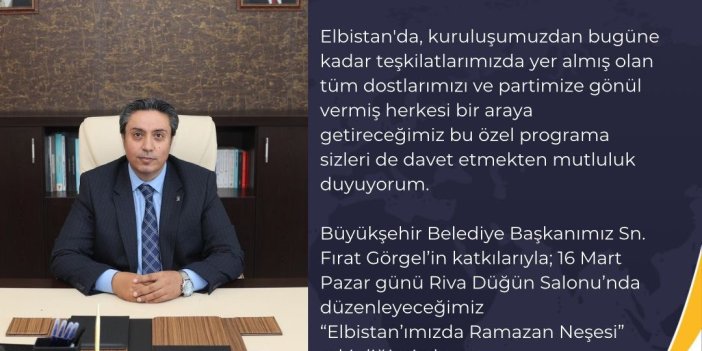 Kahramanmaraş’ın Elbistan ilçesinde, AK Parti tarafından düzenlenecek olan özel bir