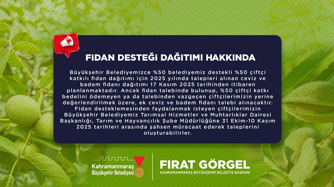 Büyükşehir Belediyesi tarafından yüzde 50 hibe ile üreticilere sağlanan ceviz