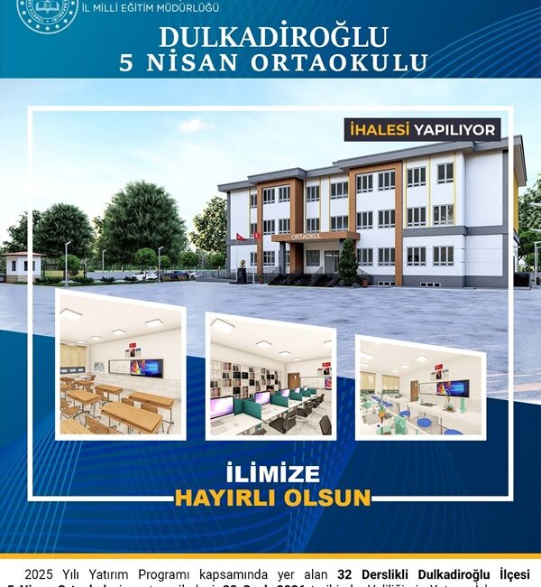 6 Şubat Kahramanmaraş depremlerinde zarar gören 5 Nisan Ortaokulu’nun yerine,