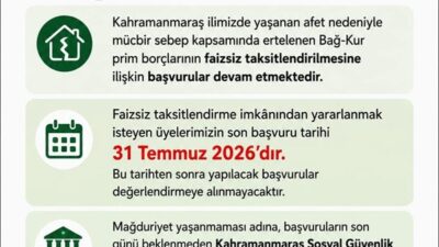 Afet sonrası mücbir sebep dönemi kapsamında ertelenen Bağ-Kur prim borçlarının