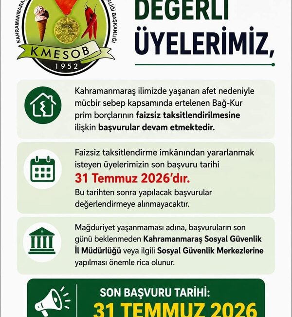 Afet sonrası mücbir sebep dönemi kapsamında ertelenen Bağ-Kur prim borçlarının