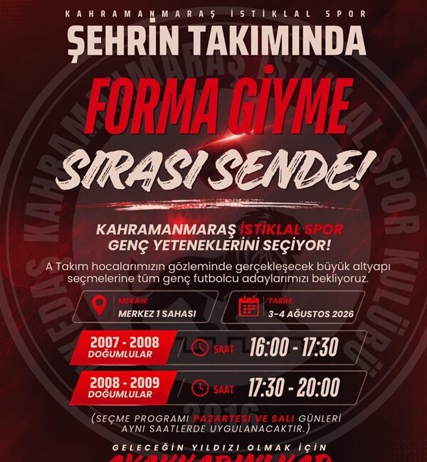 Kahramanmaraş İstiklalspor genç yeteneklerini seçiyor A takım hocalarının gözleminde gerçekleşecek