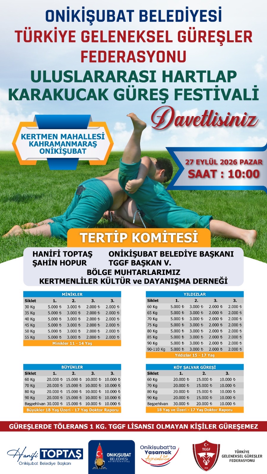   Onikişubat Belediyesi, Türkiye Geleneksel Güreşler Federasyonu iş birliğinde düzenleyeceği