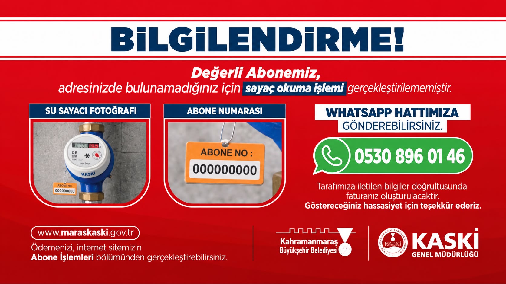 KASKİ tarafından yapılan açıklama şöyle: KASKİ Genel Müdürlüğü olarak, abonelerimizin