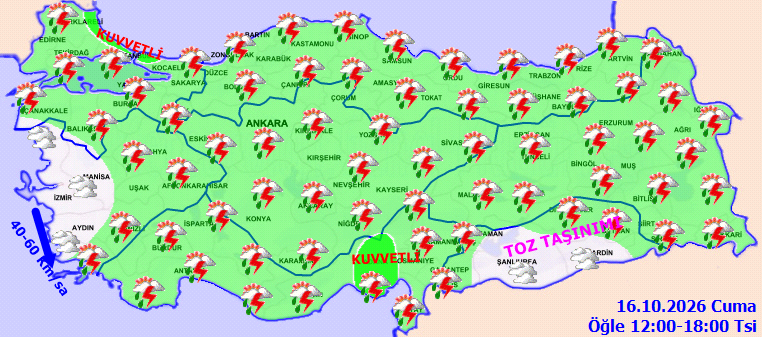 Meteoroloji, Kahramanmaraş’ın güneybatı ilçeleri için yerel kuvvetli sağanak uyarısında bulundu.