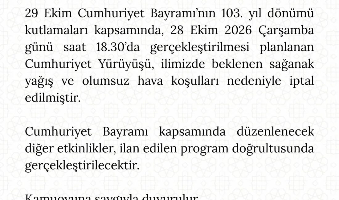 29 Ekim Cumhuriyet Bayramı kutlamaları kapsamında düzenlenmesi planlanan Cumhuriyet Yürüyüşü,