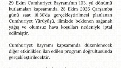 29 Ekim Cumhuriyet Bayramı kutlamaları kapsamında düzenlenmesi planlanan Cumhuriyet Yürüyüşü,