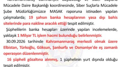 &nbsp; Kahramanmaraş merkezli yürütülen yasa dışı bahis soruşturması kapsamında 5
