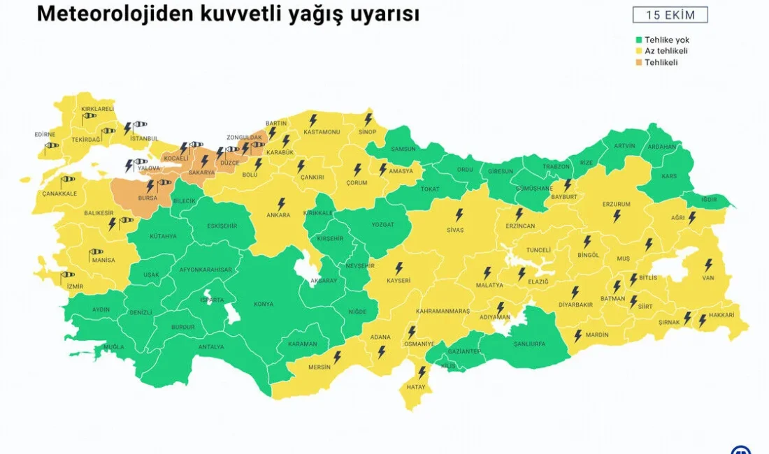 18 il için sarı ve turuncu kodlu uyarı Meteoroloji Genel