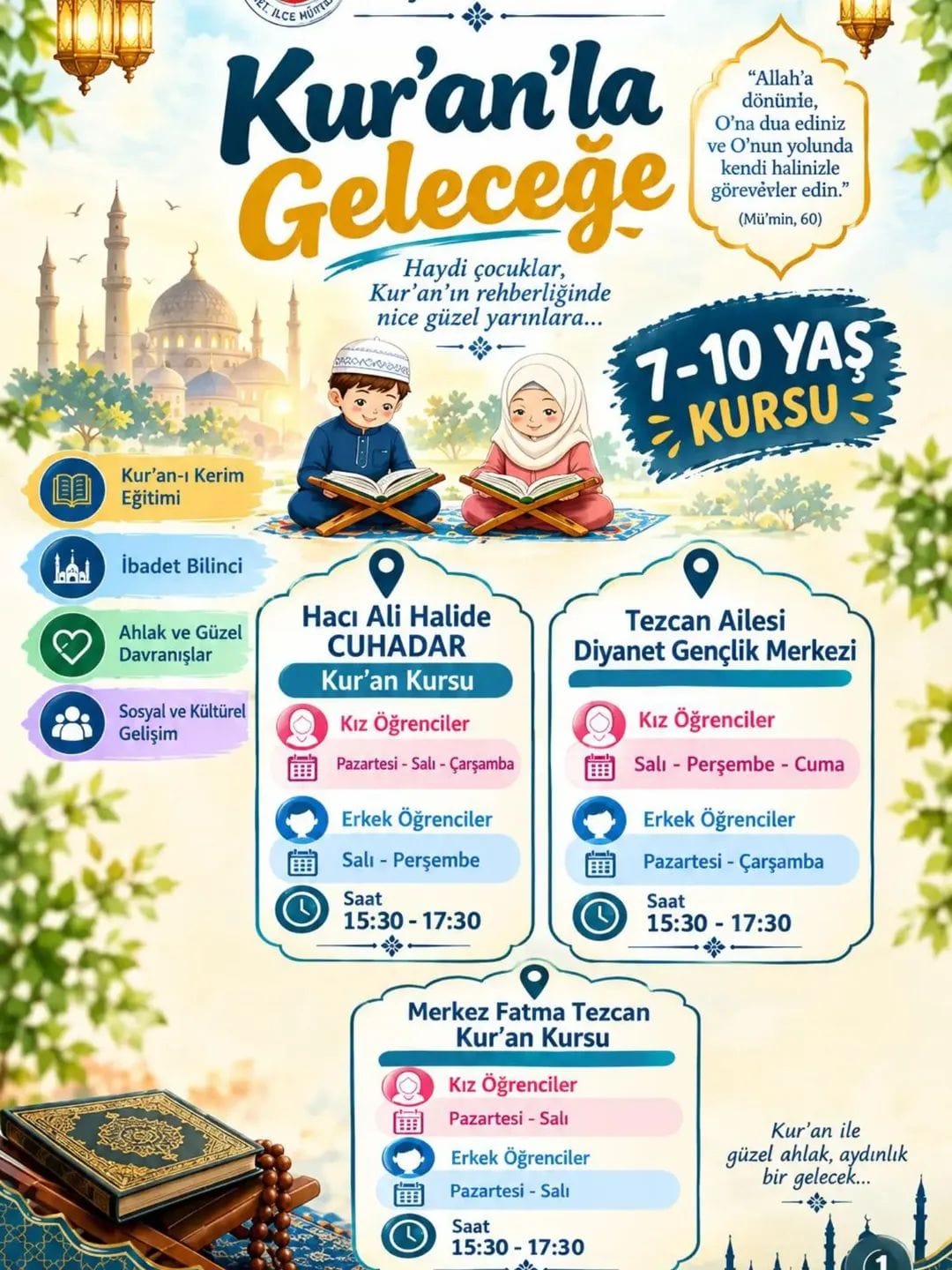 Andırın İlçe Müftülüğü’nden Çocuklar İçin Anlamlı Kurs: “Kur’an’la Geleceğe” Andırın