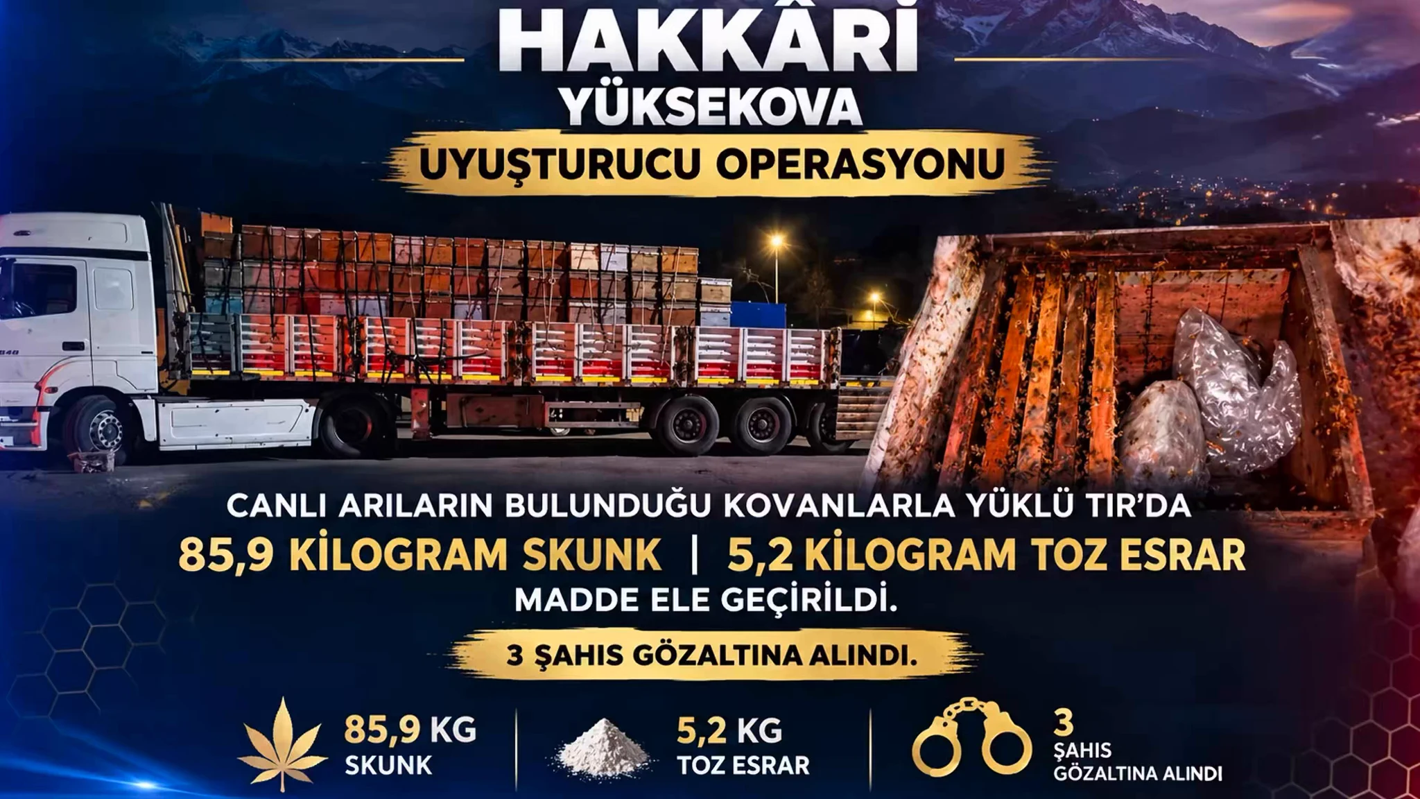 Arı kovanlarının içinde uyuşturucu madde yakalandı İçişleri Bakanlığı, Hakkâri’nin Yüksekova